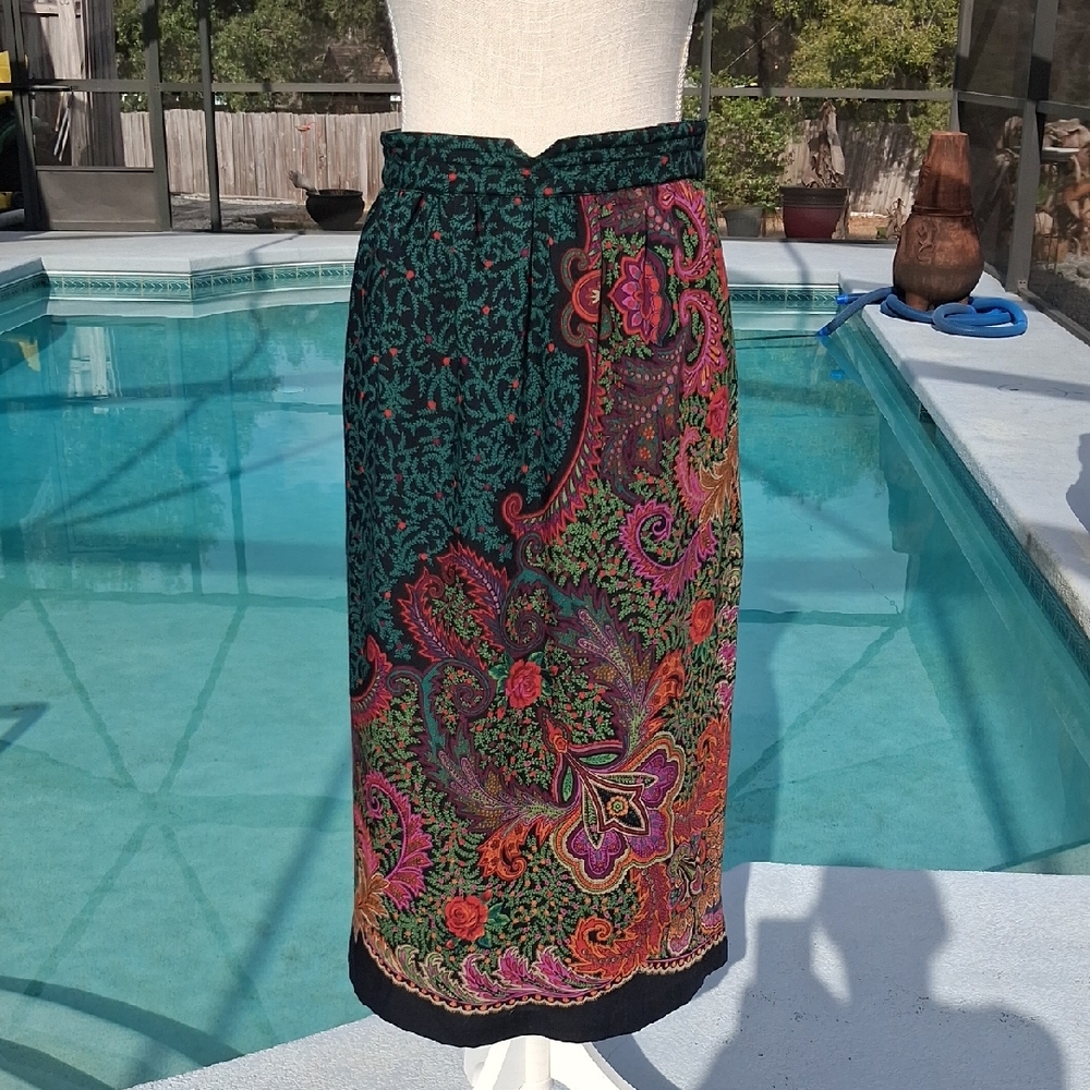 Vtg Anne Crimmins UMI Collections Multi Color Wool Floral Pencil Skirt Size 6
